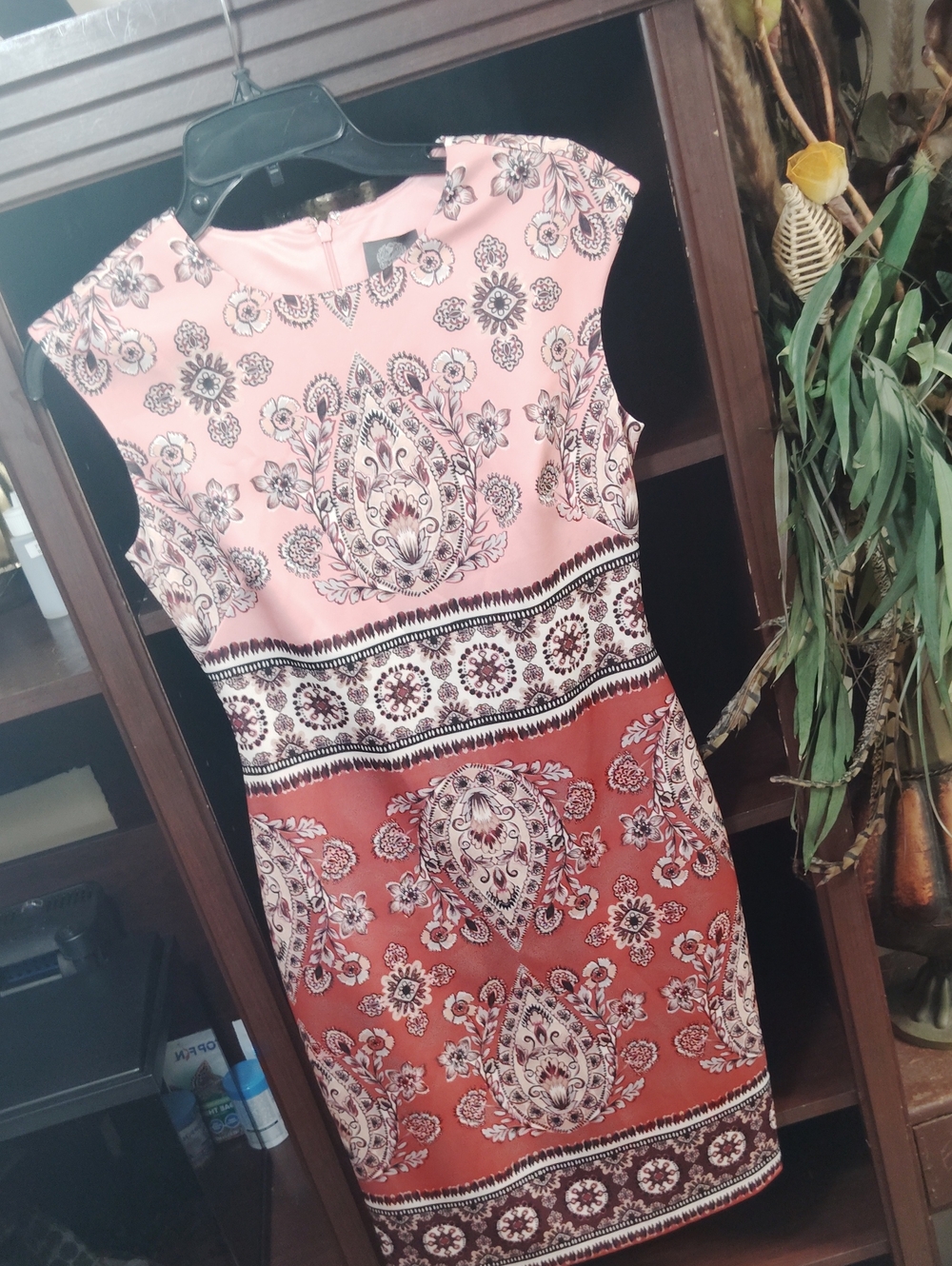 Vince Camuto Pink and Rust Paisley Sheath Dress